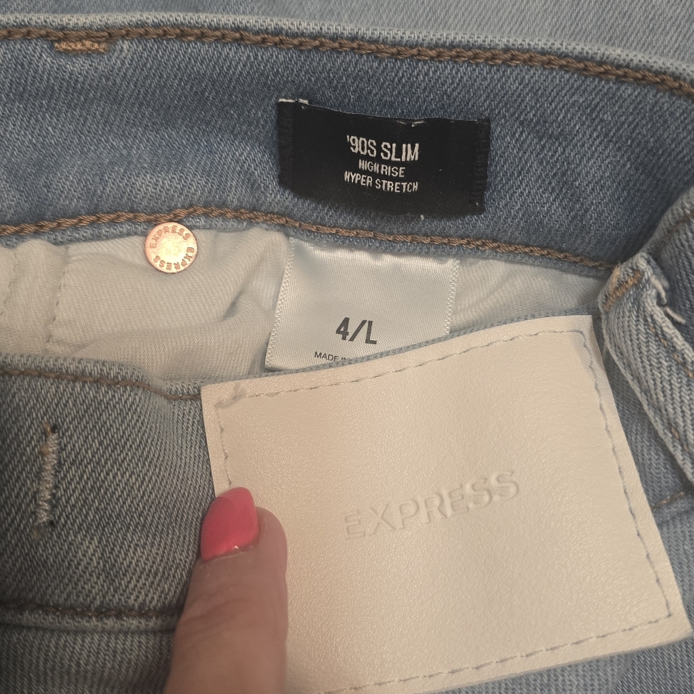 Express High Waist Ripped 90s Slim Jeans Size 4 Long - Picture 8 of 11